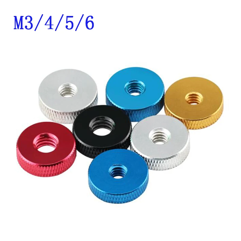 

1 Pcs Aluminum Alloy Knurled Thumb Washer Screw Nut Flat Adjust Hand Thumb Thin Nut Colorful M3 M4 M5 M6