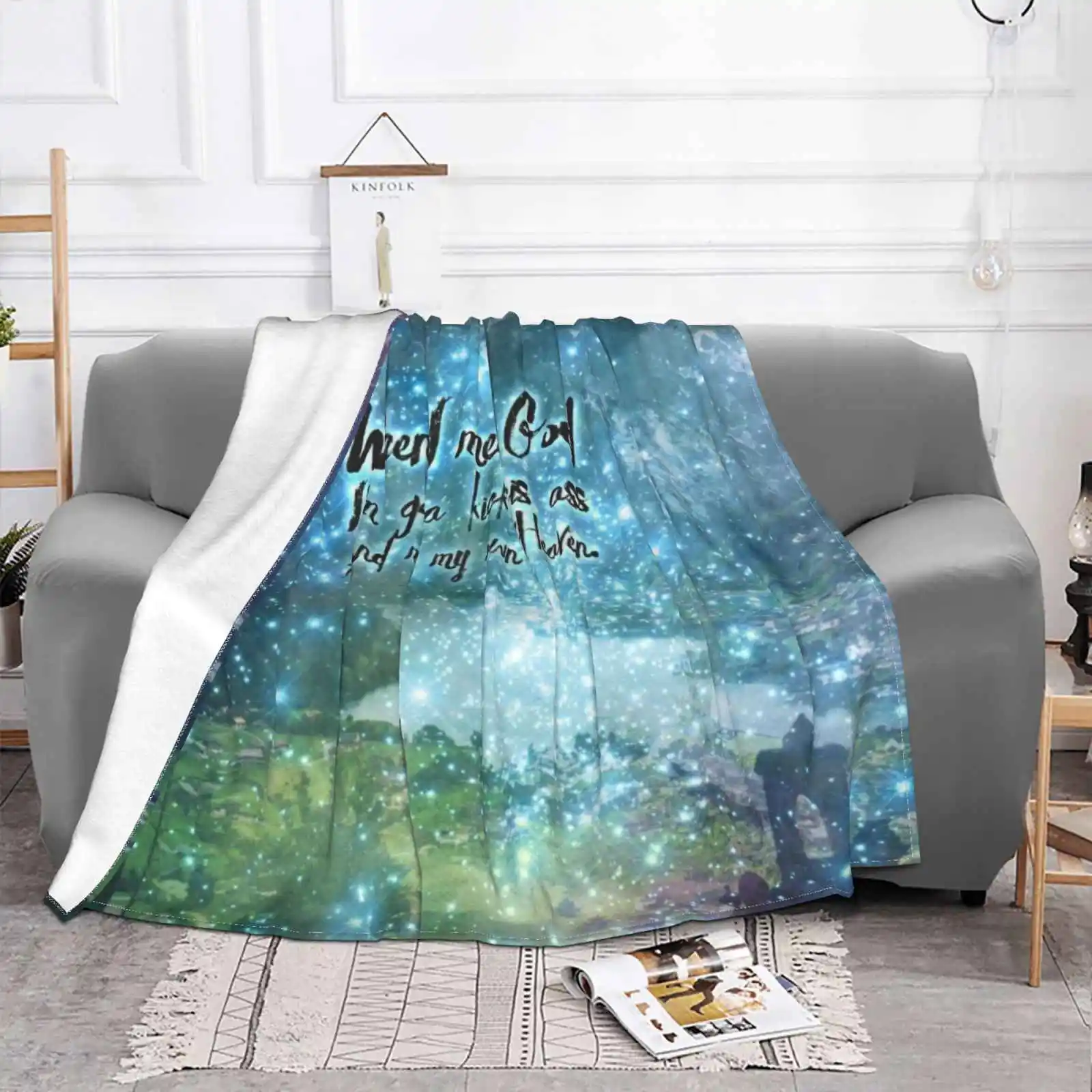 My Own Heaven Creative Design Light Thin Soft Flannel Blanket Pastel Bright Lights Quote Words Typography Stars Landscape