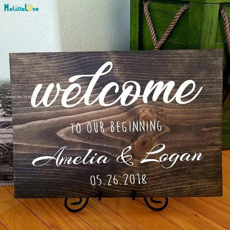 Custom Name and Date Wedding Welcome Wall Sticker For Board Vinyl Decals Personalized Home Decoration Art Murals YT2112