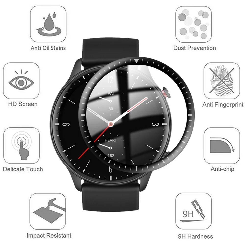 طبقة رقيقة واقية من الألياف الزجاجية الناعمة لساعة Xiaomi Amazfit GTR 2 2e 3 pro 4 الذكية غطاء كامل واقي للشاشة GTR3 GTR2 GTR4 زجاج