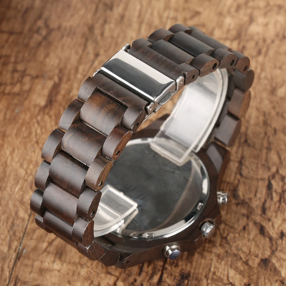 Montre à Quartz en bois pour hommes, chronographe créatif, montre-bracelet de luxe, affichage de 12 heures, cadeaux