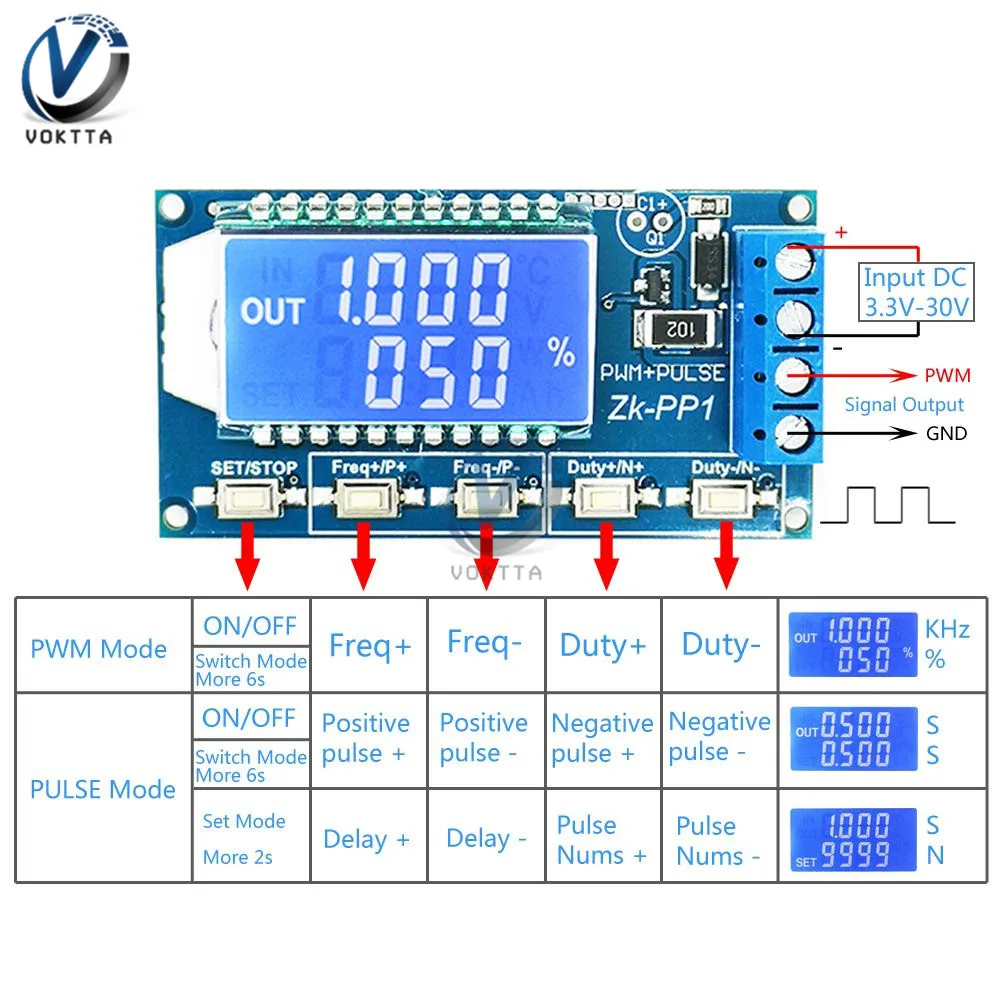 3.3 -30V PWM Pulse Number Frequency Duty Cycle Adjustable Signal Generator Module LCD Display Square Wave Rectangular Wave