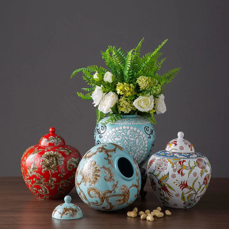 Imagem -01 - Alívio Pintado Flores Vaso de Cerâmica Chinês Vintage Processo Escultura Decalque Vasos de Flores Decorativos com Tampa Nordic Decoração para Casa alivio pintado flores vaso de ceramica chines vintage processo escultura decalque vasos de flores decorativos com tampa nordic decoracao para casa 01
