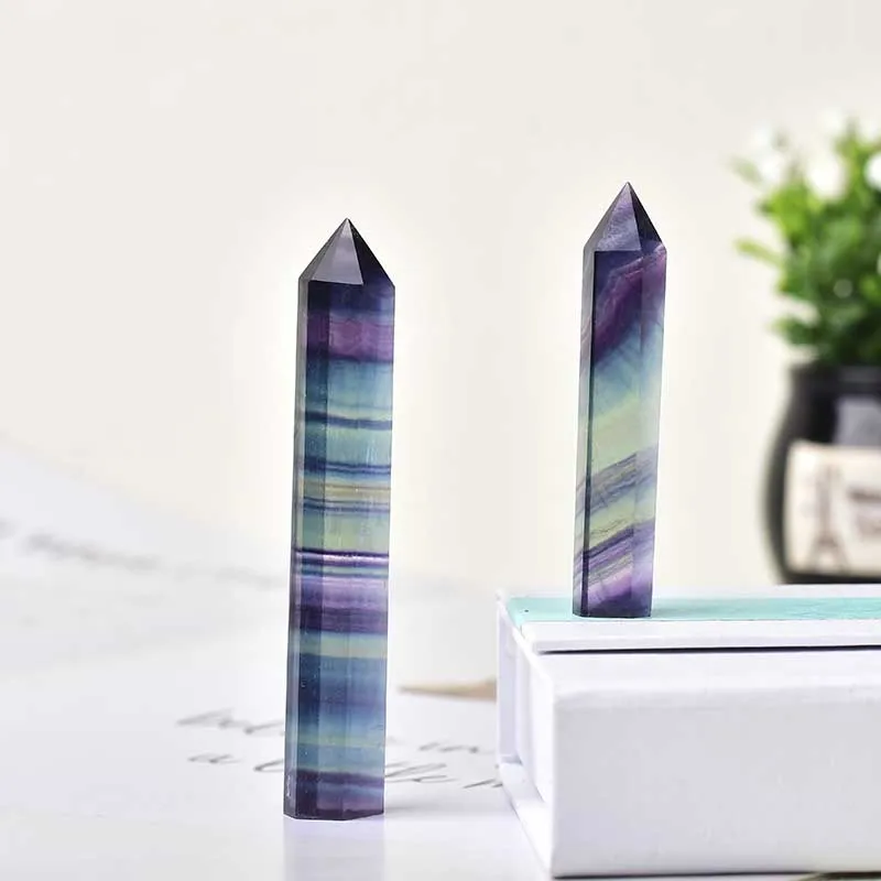 100% Natural Colored Fluorite Hexagonal Column Crystal Point Healing Wand Mineral Crystal Home Decor And Study Room Decor Gifts