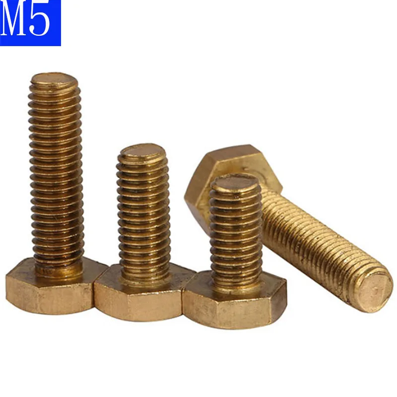 M5 - 0.8  5mm Solid Brass Hex Head Cap Screws  Hex Tap Bolts Full Thread DIN933 Bolts