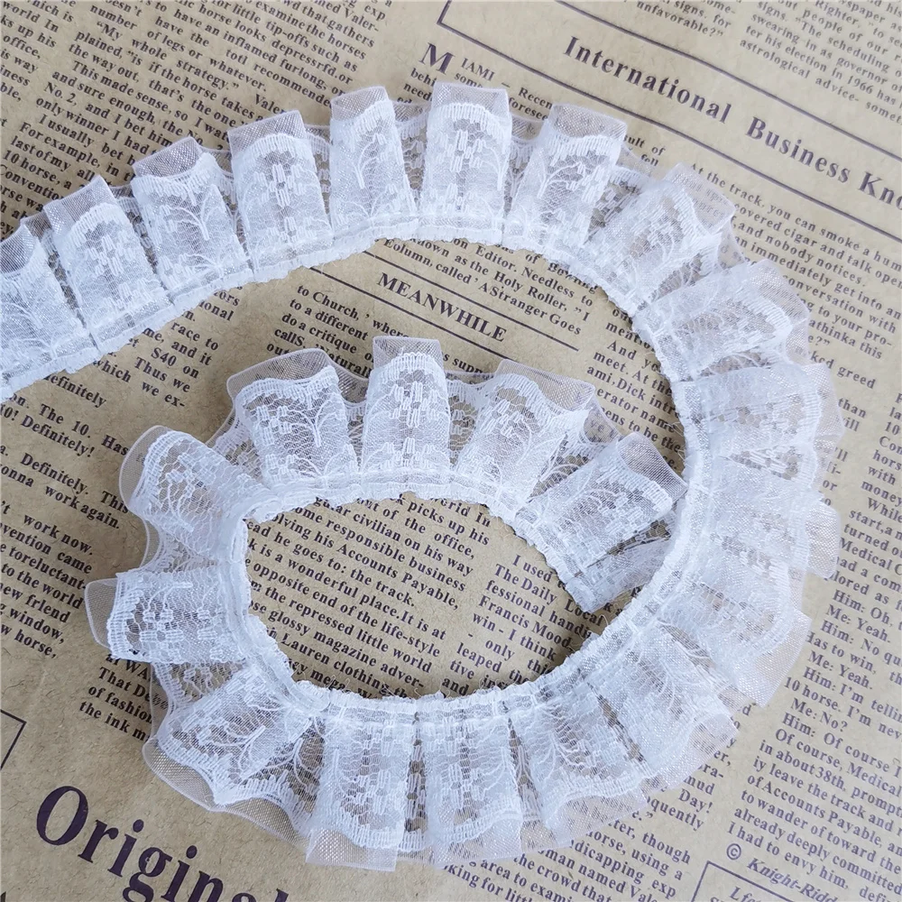 5 متر الأبيض 2-layer 25 مللي متر مطوي التشذيب الأورجانزا شريطة من الدانتيل لوازم الخياطة الحرفية ملابس دمى فستان الزفاف اكسسوارات