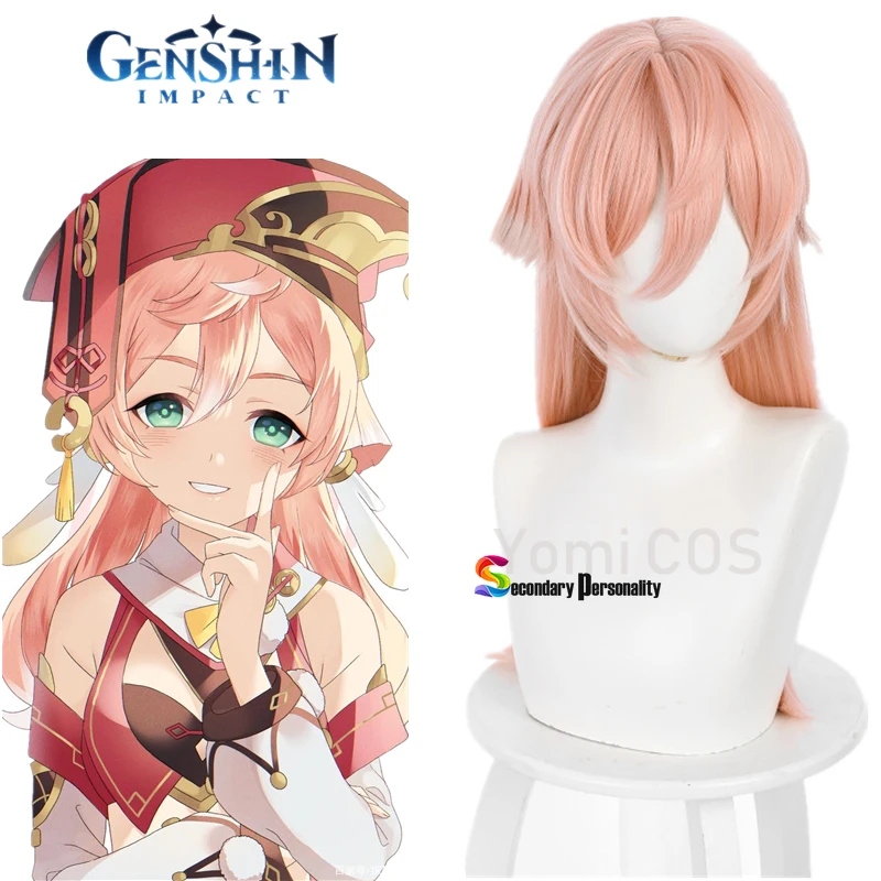 

Hot Game Genshin Impact Yan Fei Cosplay Wig Yanfei Gradient Pink White 60cm Long Heat Resistant Synthetic Hair Women Role Play