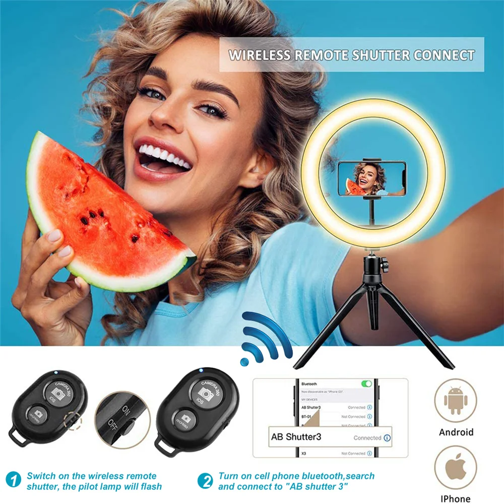 2022 samowyzwalacz wypełnij światło pulpit Selfie Stick do telefonu komórkowego uchwyt lampa statywu USB LED Light Ring Light dla iPhone Samsung