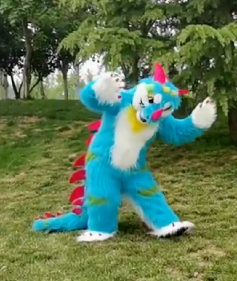 Blue Dragon Fox Terrier Mascot Costume Suits Cosplay Party Game Dress Ad