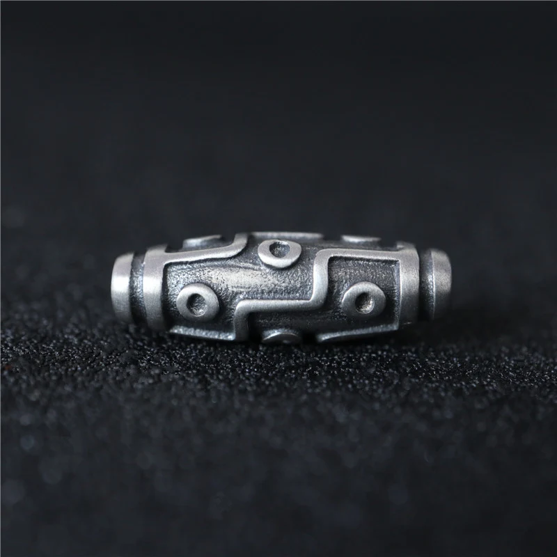 100% 925 Silver 9 eyes DZI Beads Thai Silver Lucky Symbol Tibetan DZI Beads Sterling Good Luck Beads DIY Jewelry Findings Bead