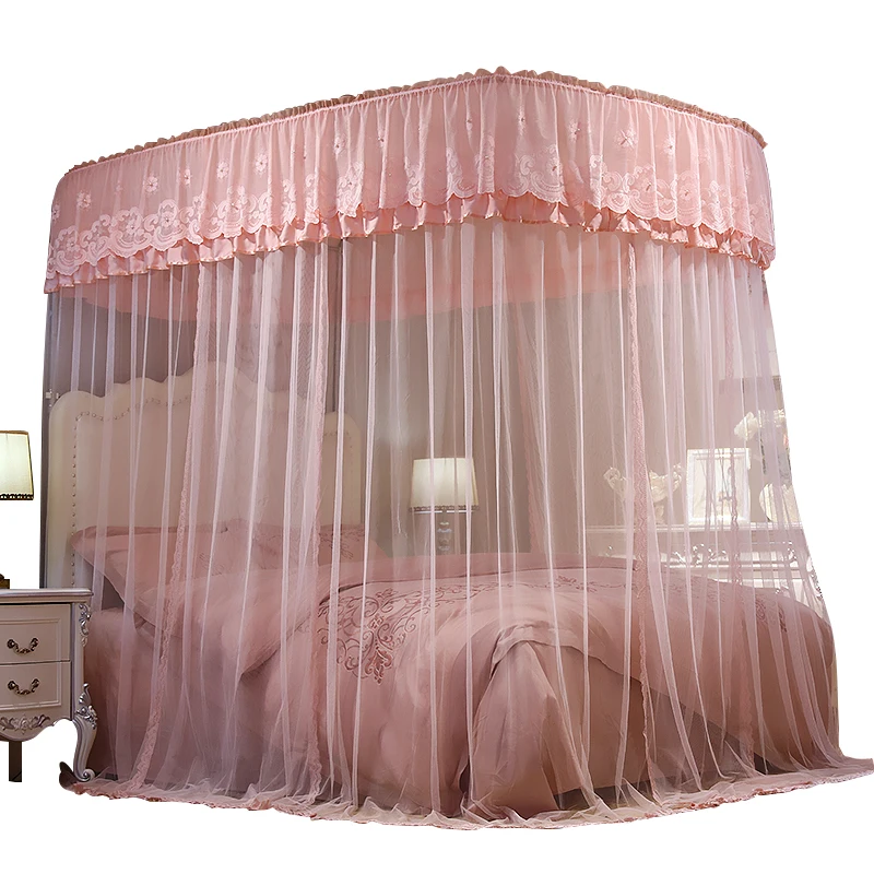 U-type Telescopic Mosquito Net Palace Princess Wind 1.8 M Bed Three Door Double Home Thickening 1.2 M Curtains Home Supplies