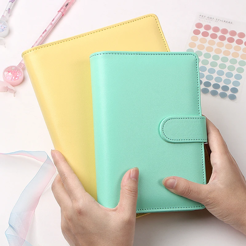 A5/A6 Color Macaron Leather Spiral Notebook Cover 6 Hold Office Organizer Stationery Binder Notepad Journal Notebook