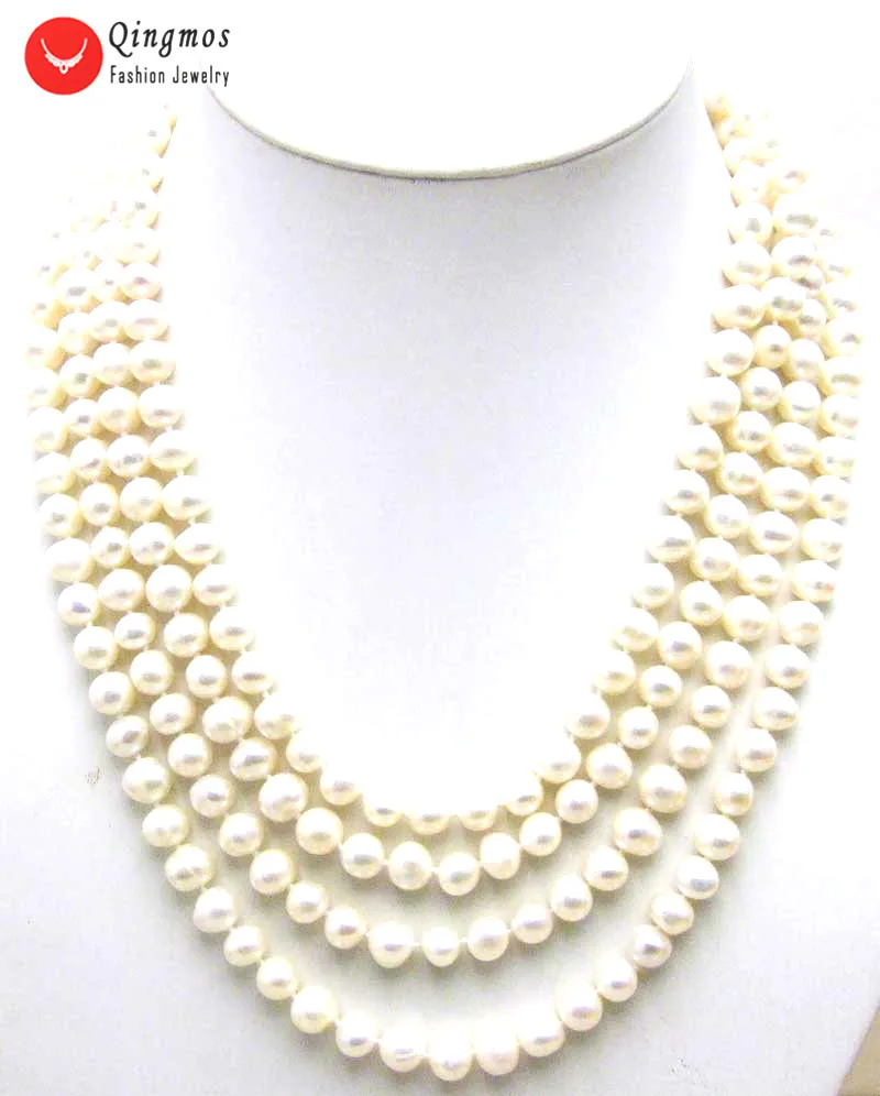 

Qingmos Natural Freshwater White Pearl Necklace for Women with 9-10mm Round White Pearl 80" Long Necklace Women Jewelry Sweater