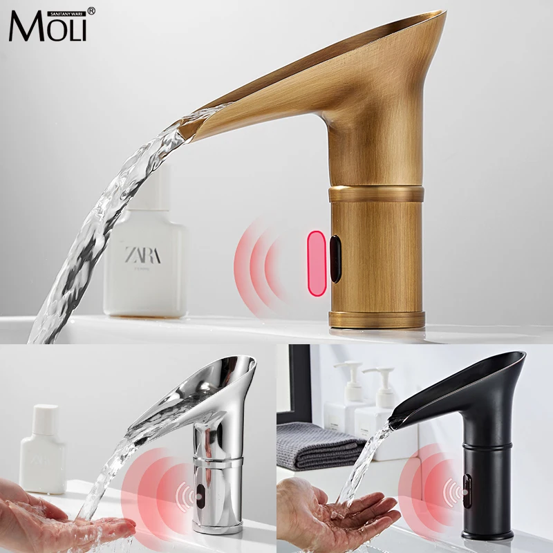 

Basin Faucets Sensor Automatic infrared Bathroom Sink Wine Glass Faucet Touchless Inductive Electric Deck Toilet Wash Tap MLS336