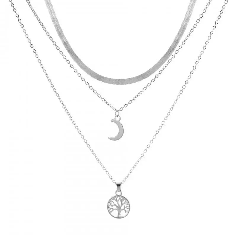 Punk Girl Necklace 2021 Fashion New Necklace Nightclub Exaggerated Geometric Tree Of Life Moon Multilayer Necklace Bohemio Satan image 5