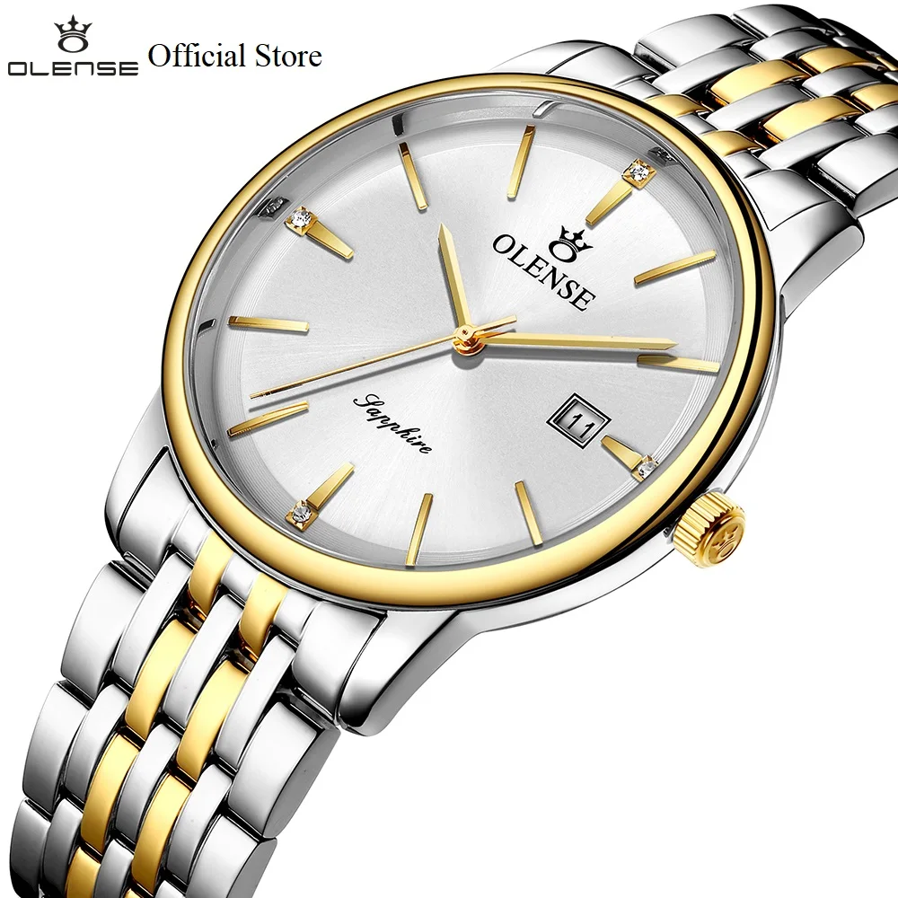 

OLENSE 8035 Luxury Couple Watch Stainless Steel Lovers Watch Quartz Watches For Women Men Waterproof Wristwatches Dropshipping