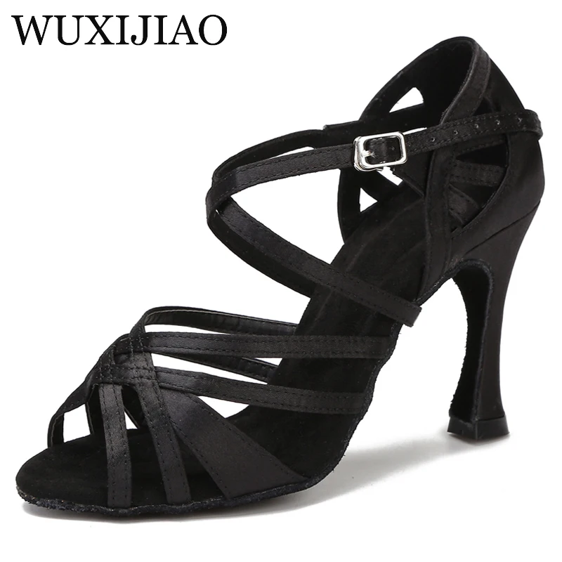 Wu- sapatos de dança latina em cetim, com sola macia, para mulheres, ideal para interior, festas, apresentações, ball, nova