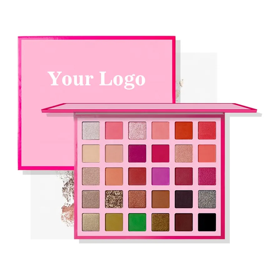 10Pcs Groothandel Private Label 30 Color Eyeshadow Palette Make Vendor Uw Eigen Logo Oogschaduw Palet Roze Kartonnen