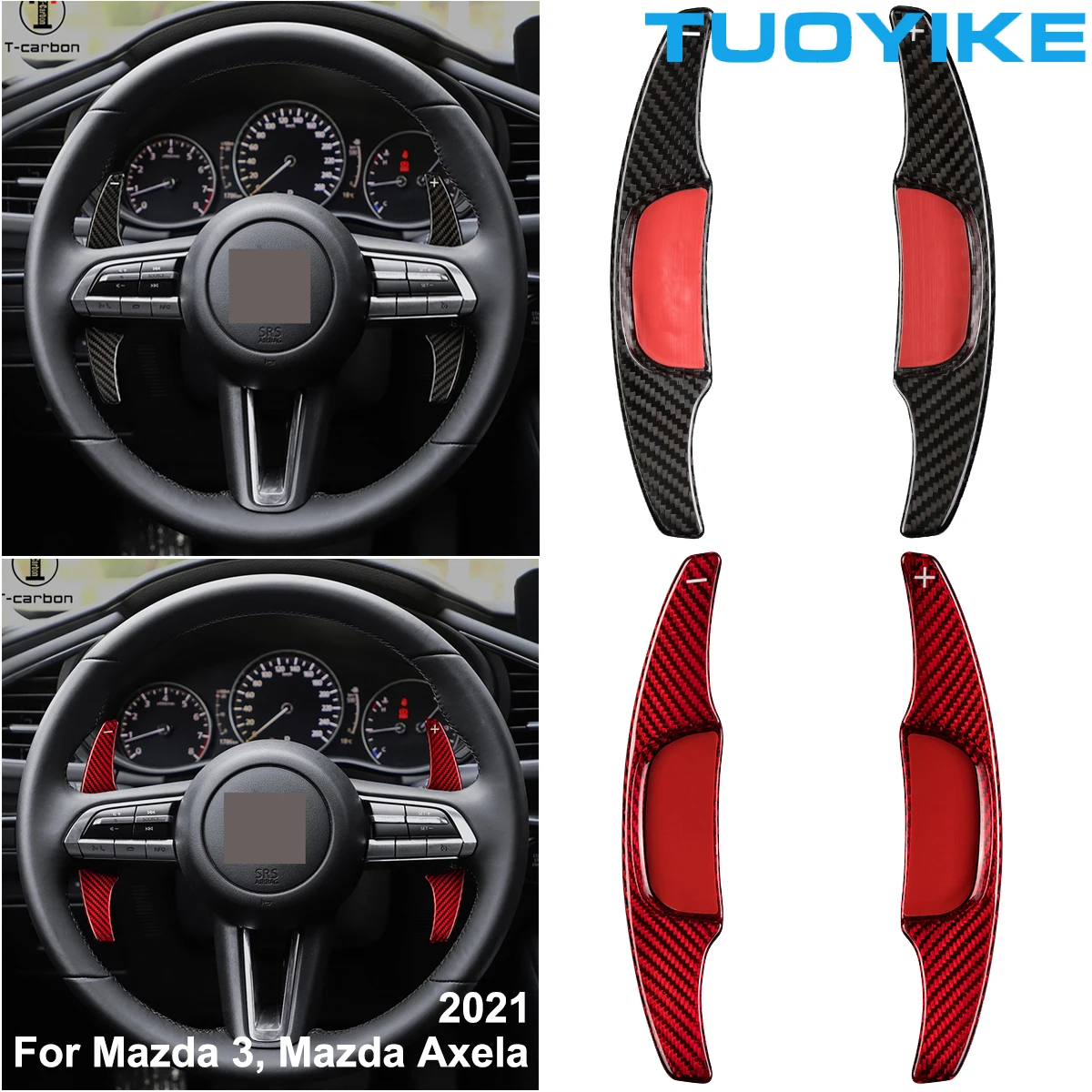 Car Styling Real Carbon Fiber Steering Wheel Shifter Paddle Extension For NEW Mazda-3 Mazda3 Axela 2020 2021 Interior Moulding