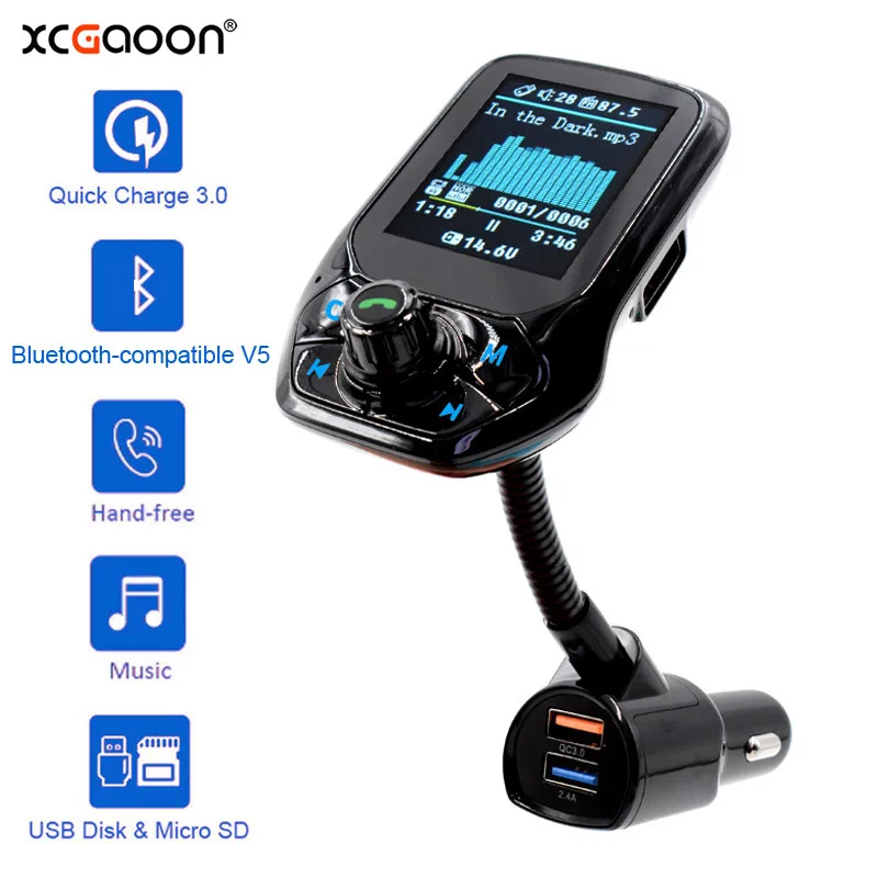 FM Transmitter Bluetooth-compatible V5.0 Car AUX USB MP3 Player Wireless Handsfree Car Kit With QC3.0 Quick Charger 3 USB Ports