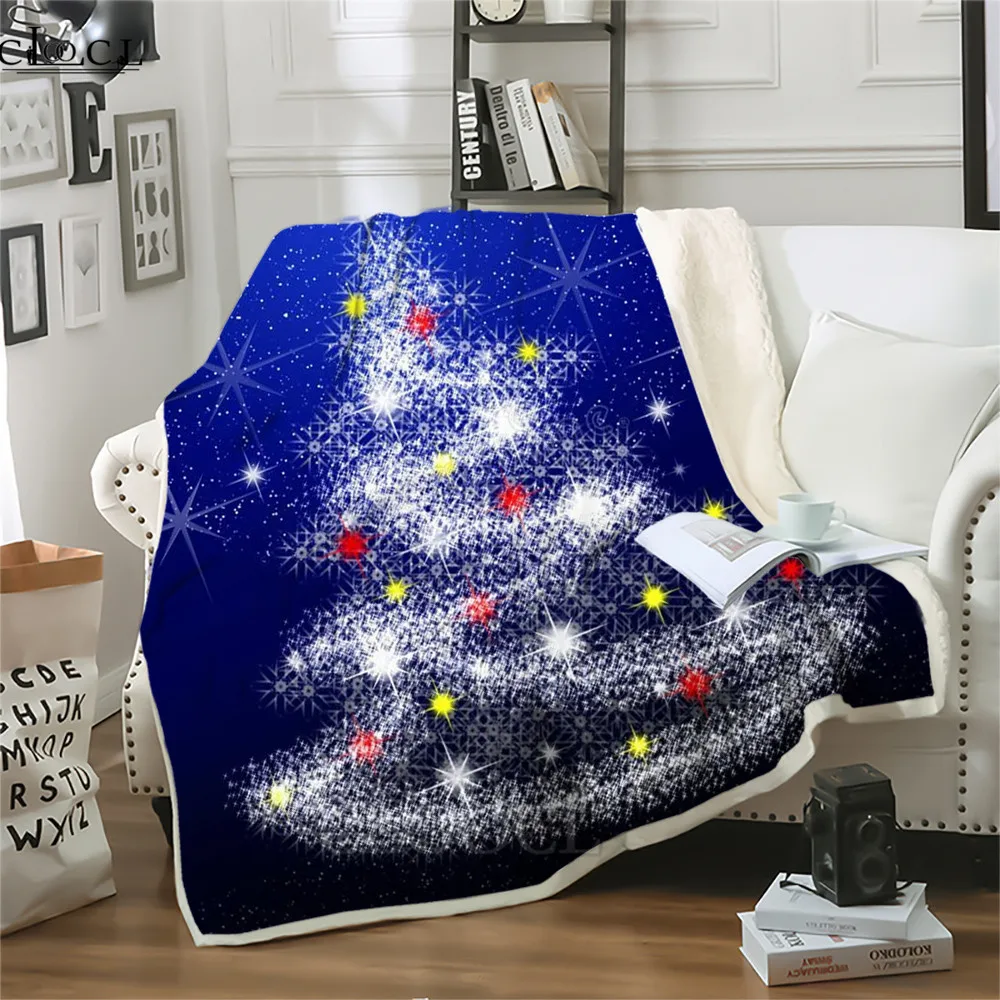 HX Christmas  Blankets Simple Christmas Tree Print Double Layer Merry Christmas Blanket Keep Warm Plush Quilts