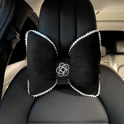 Cute Flower Soft Plush Bowknot Car Seat Headrest Neck Pillow Velvet Head Rest Cushion Waist Pillows Car Accessories Interior