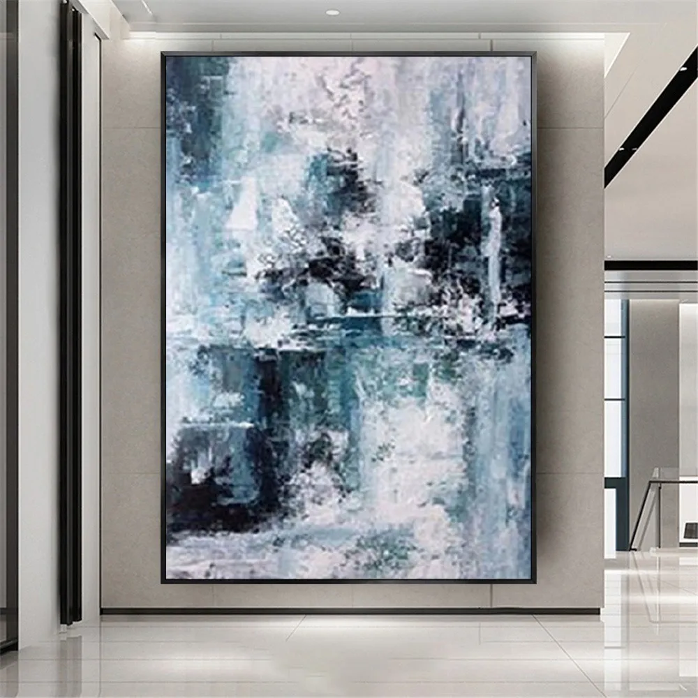 

Modern 100%Hand-Painted Oil Painting Blue Gray Acrylic Paint Created Canvas Picture Abstract Wall Art For Home Living Room Decor