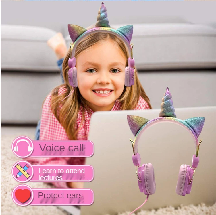 Children's Unicorn Headphones Headset Child Wired earphones with Wheat Cartoon 3.5mm Wired Headphones Christmas Gifts earbuds