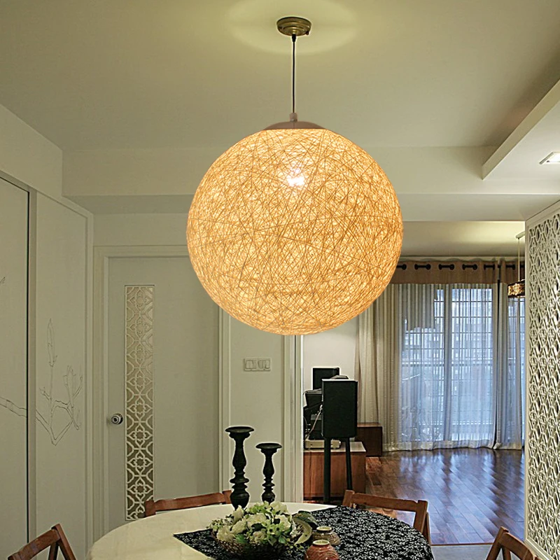 Rattan hemp ball restaurant modern minimalist casual mood chandelier clothing store bar bedroom lamp hemp rope chandelier