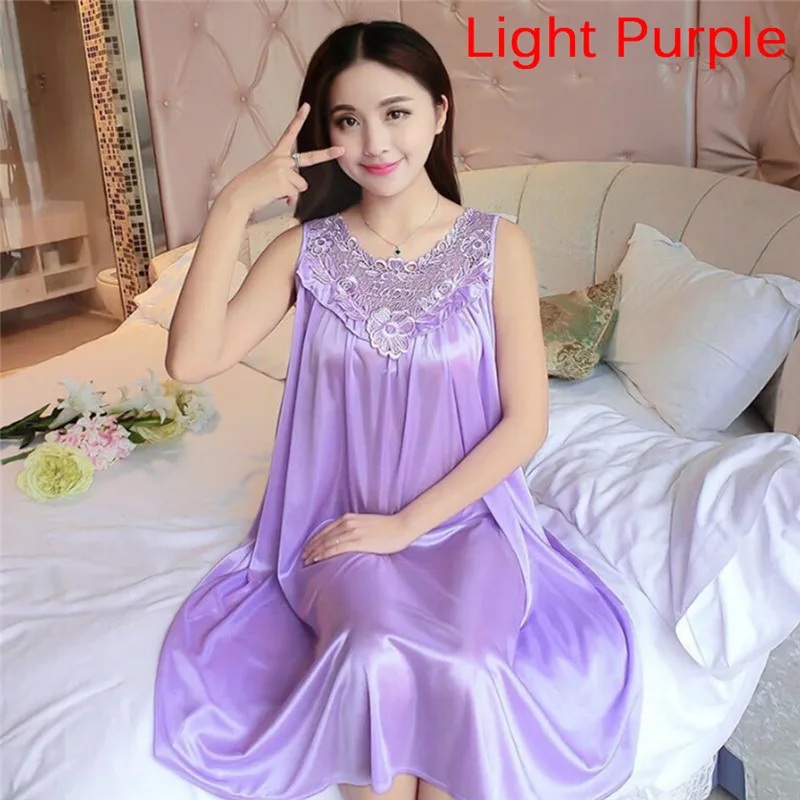 Women Silk Lace Nightgown Silk Sleepwear Solid Color Large Swing Home Clothing