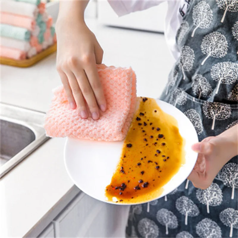 Soft Microfiber Kitchen Towels Super Absorbent Dish Cloth Anti-grease Wipping Rags Non Stick Oil Household Cleaning Towel