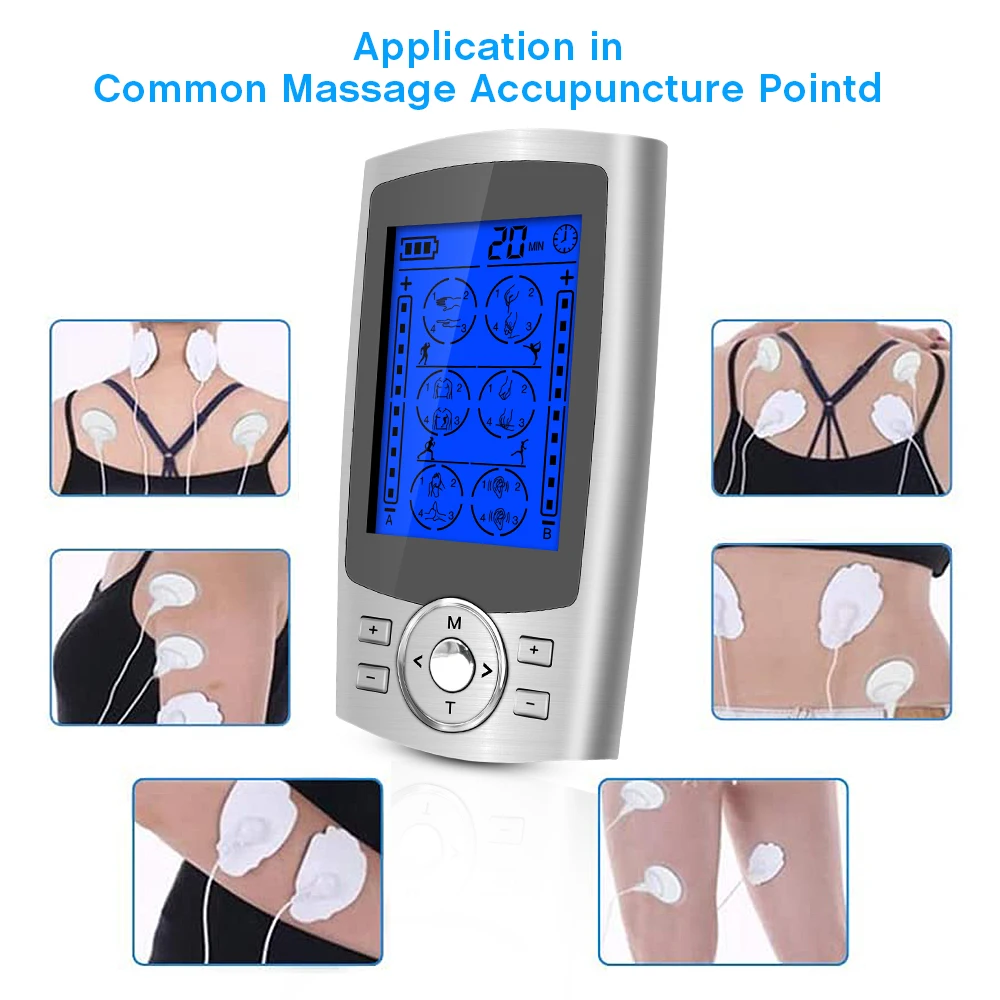 24Modes Eletric Compex Muscle Stimulator EMS Pulse Meridian Physiotherapy TENS Machine Electrodes Low Frequency Pads Massageador