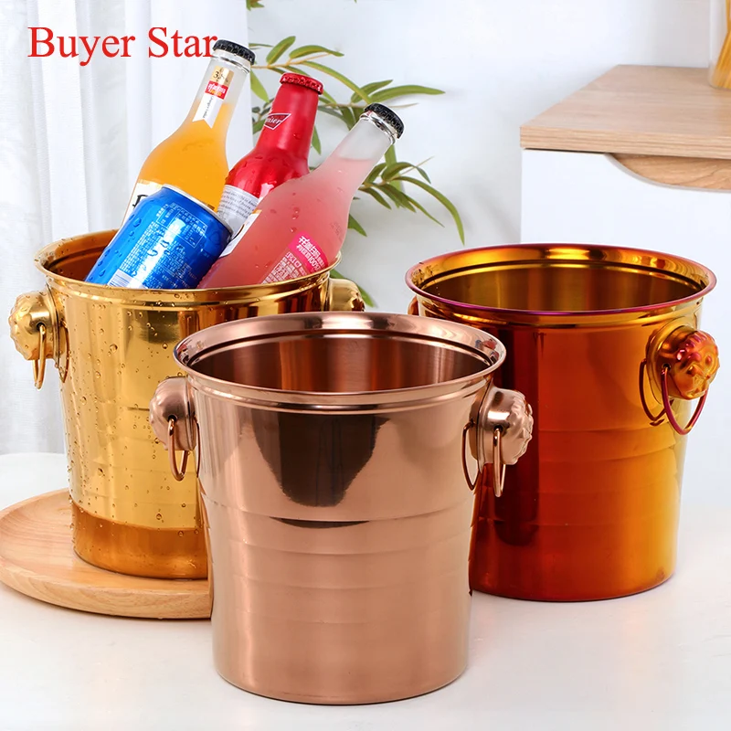 Gold Stainless Steel Champagne Ice Bucket With Scoops Whiskey Beer Cooler ice Holder Container with Handle Kitchen Bar Tools