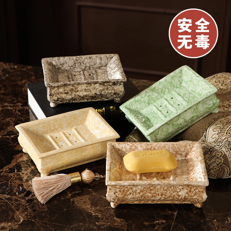 

Square marble stripes bathroom soap box, ceramic soap case