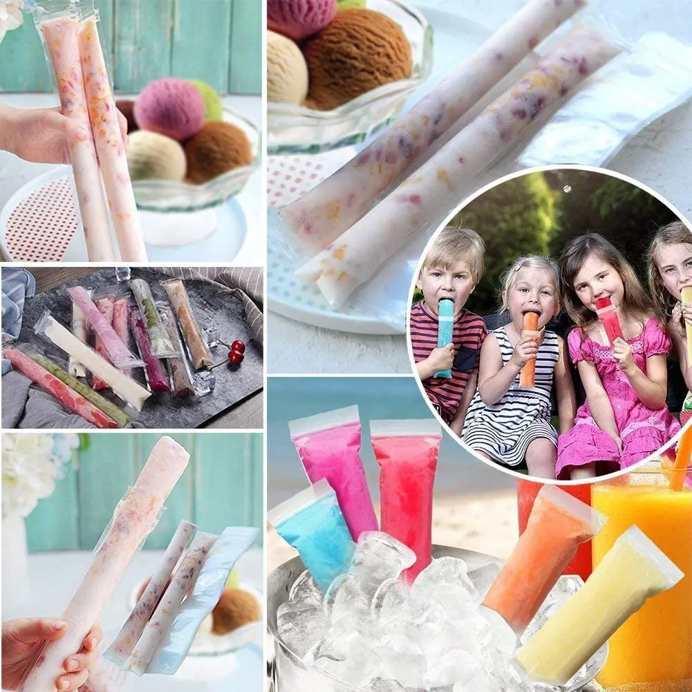 200PCS Popsicle Bags DIY Ice Pop Bags For Yogurt Ice Candy Otter Pops Freeze Pops Disposable Popsicle Pouches With Green Funnel