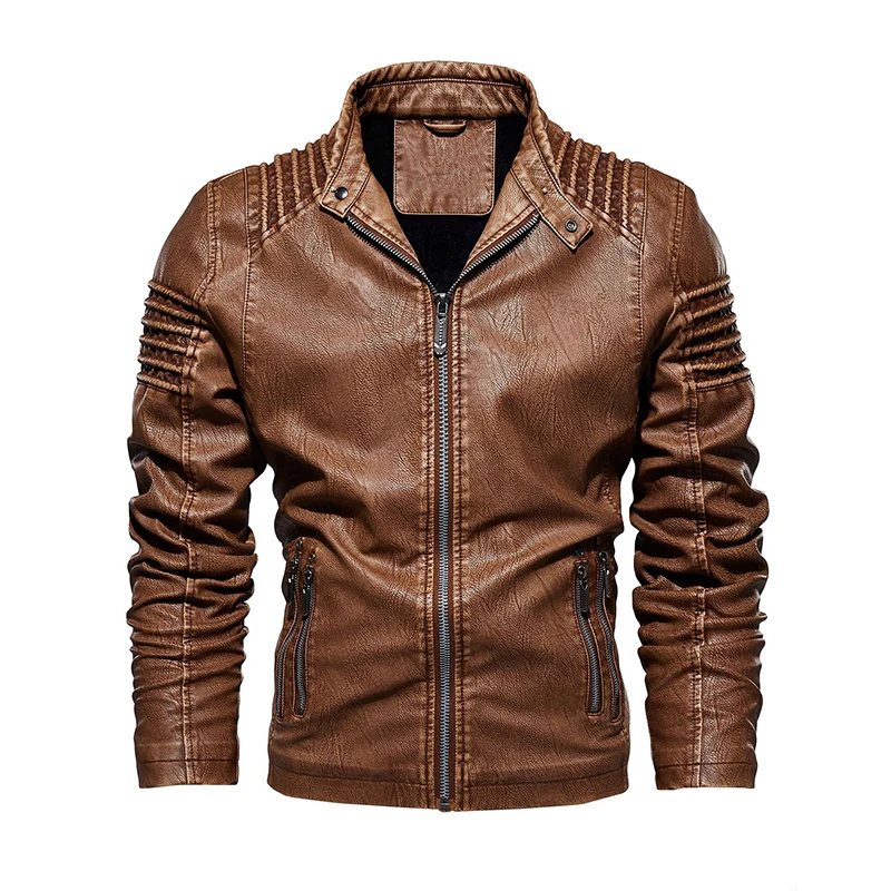 

New High quality Leather Jacket Men Brand Slim Motorcycle Leather Jacket Men Fleece PU Coat Fashion Biker Outwear