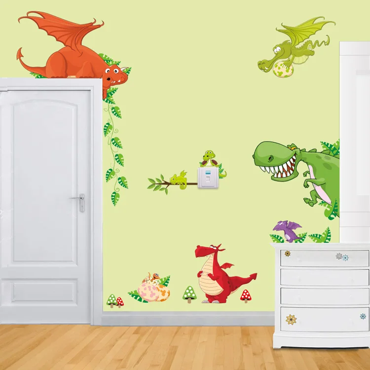Cartoon Dinosaurier Zoo Wandaufkleber für Kinderzimmer Schlafzimmer Dekoration Wandbild Kinderzimmer Dekor Tiere Schrank Selbstklebende Tapete – Detail 6