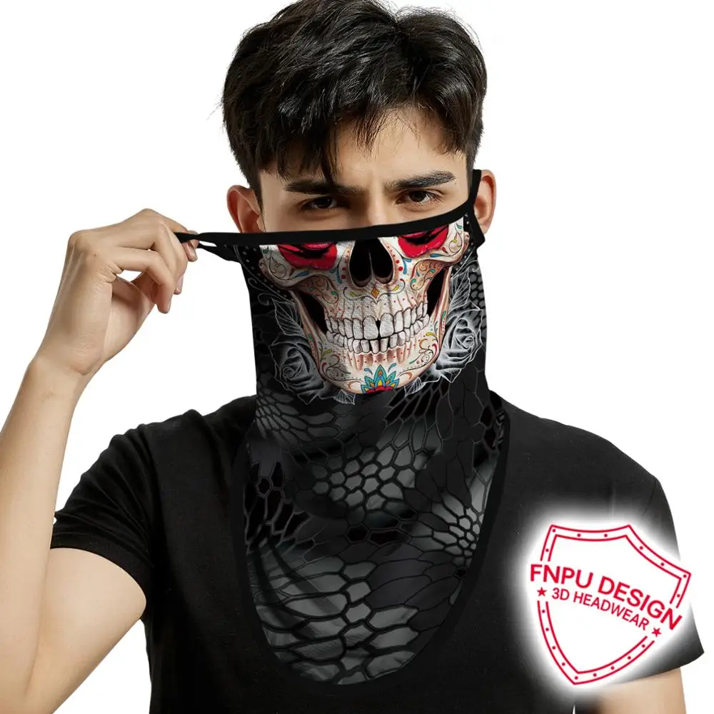 3D Skull Ghost Balaclava Motorcycle Face Mask Cover Neck Gaiter Tube Scarf Moto Motorbike Bandana Head Guard Headband Men