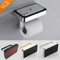 VGX Luxury Toilet Paper Holder With Phone Shelf Bathroom Roll Tissue Rack Wall Mount Accessories Golden Black Chrome T2508