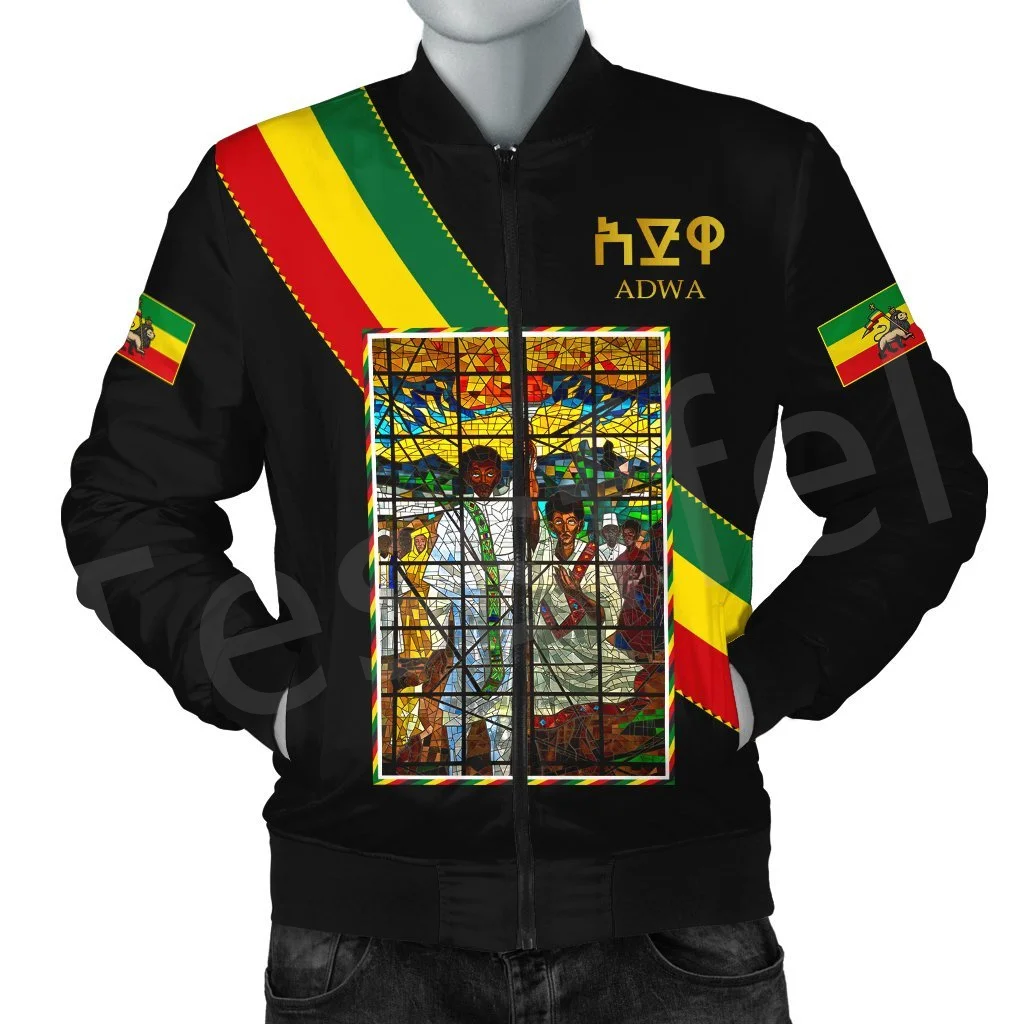 Tessffel Ethiopia County Flag Reggae Africa Tribe Lion Retro 3DPrint Men/Women Winter Coat Casual Windbreaker Bomber Jacket A1