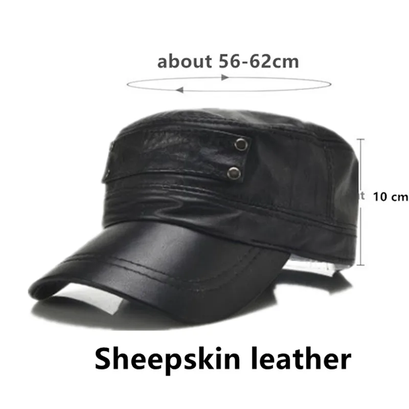 Genuine Leather Hat Men\'s Flat Cap Military Hats gorras 2024 New Sheepskin Leather Cap Brands Caps For Men casquette homme