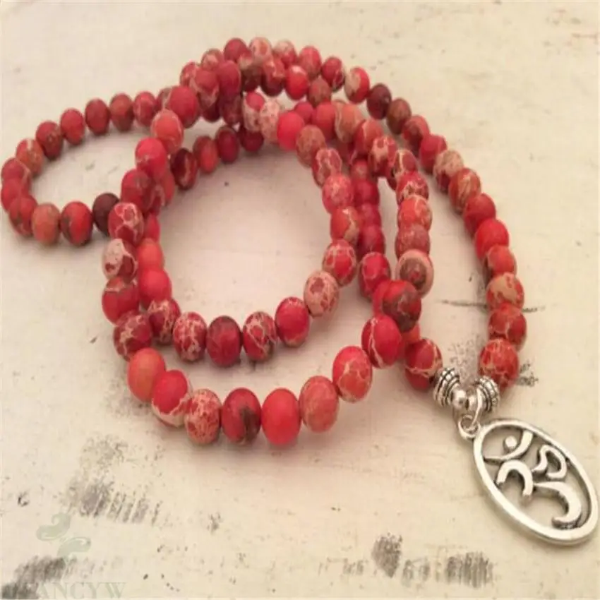 

6mm Red imperial jasper Gemstone 108 Beads Mala Bracelet Healing energy fengshui Chakas Bless natural Unisex Handmade Prayer Men