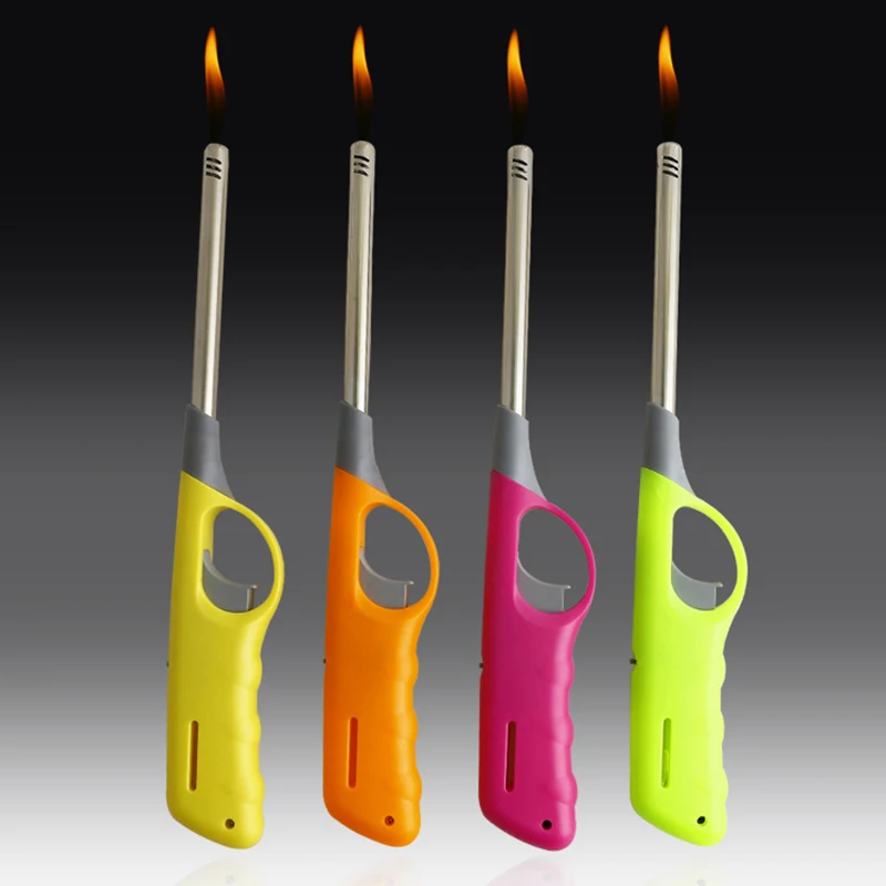 Butane Lighter Refillable Multi-purpose For Kitchen Fireplace Pilot Light BBQ Stove Plastic Candle Lighters Color Randomly