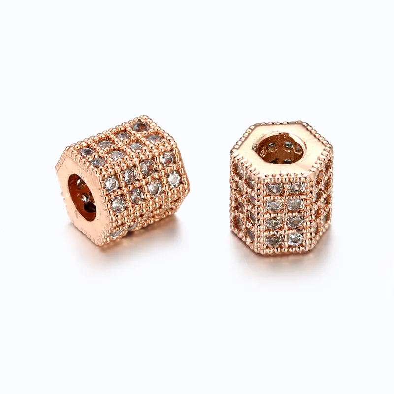 3 Stks/partij Sexangle Cz Bead Diy Sieraden Maken Hexagon Space Bead Messing Micro Pave Kubieke Zirkoon Charm Kralen Voor Mannen vrouwen Armband