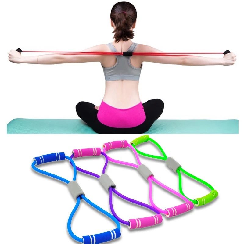 2020 Hot Yoga Gum Fitness Resistance 8 Word Chest Expander Rope Workout Muscle Fitness Rubber Elastic Bands for Sports Exercise