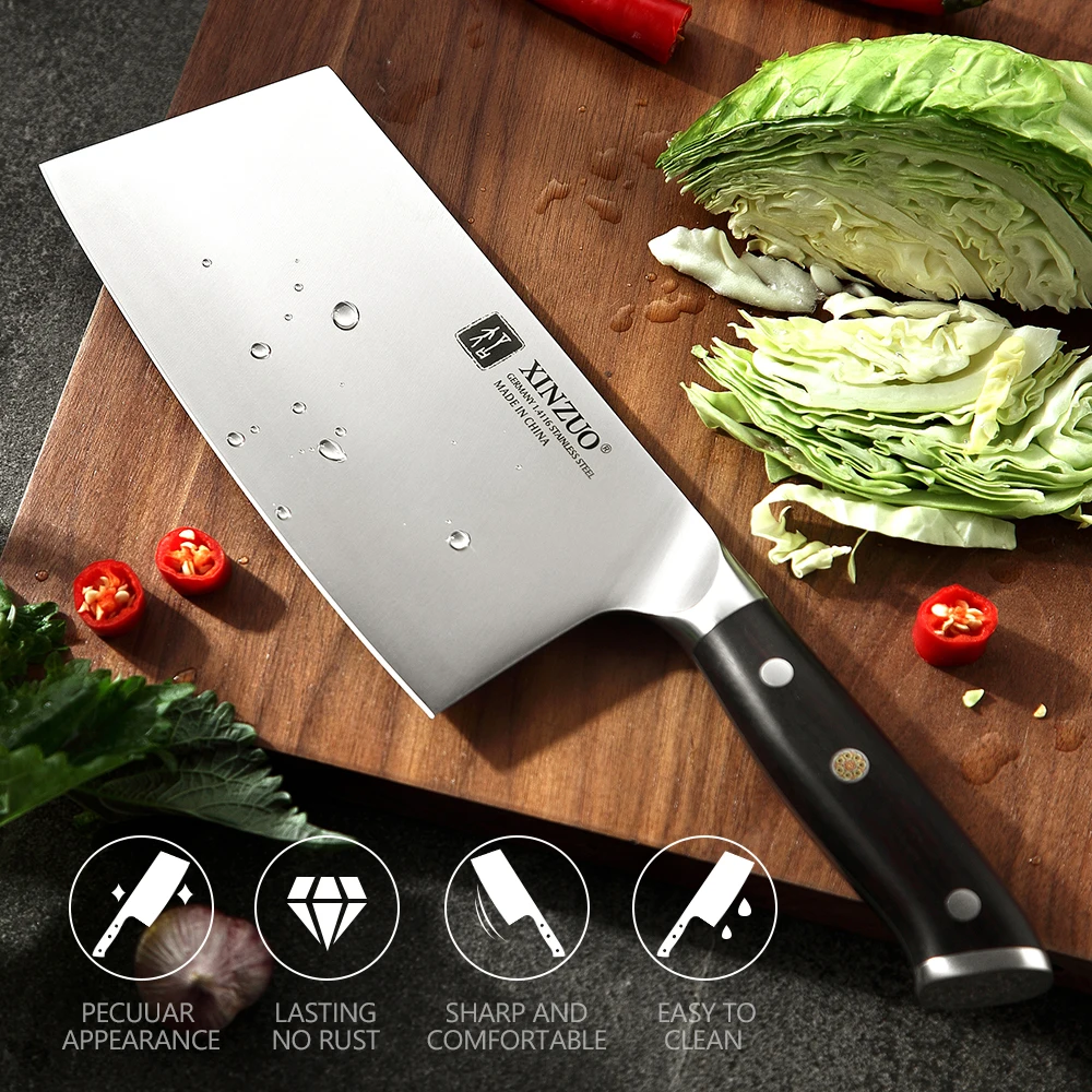 XINZUO 7‘’ Inch Kitchen Knife High Carbon German Stainless Steel Knives Butcher Chopper Cleaver Meat Vegetables Ebony Handle