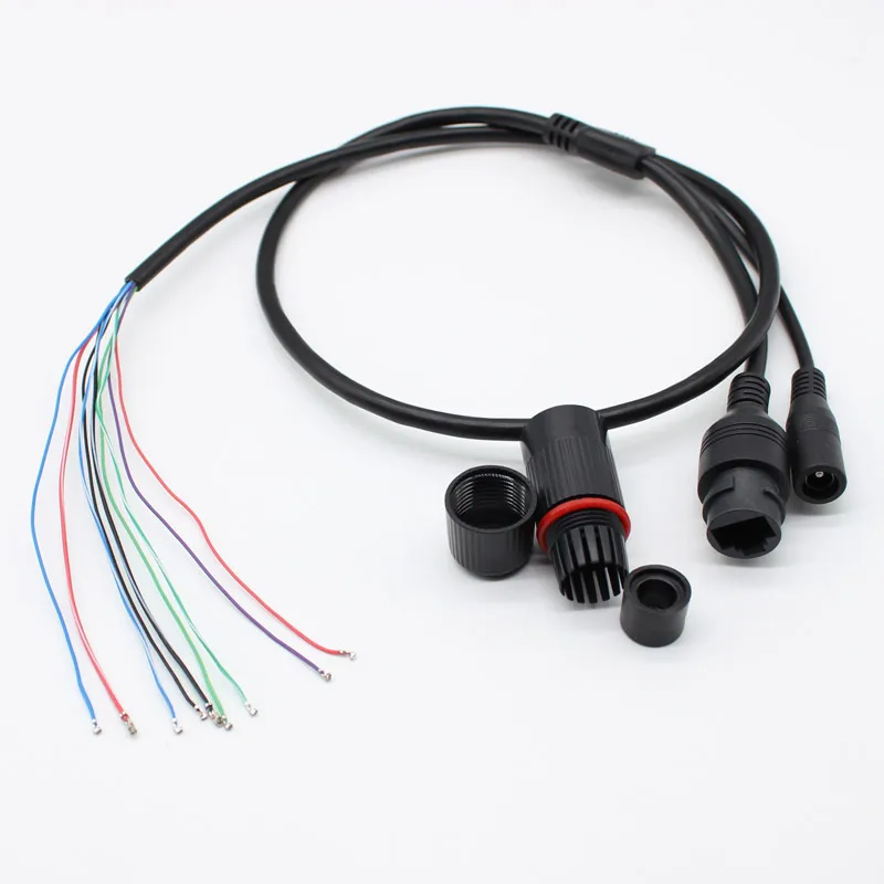 2pcs CCTV IP network Camera PCB Module video power cable, 60cm long,RJ45 female & DC male connectors with Terminals