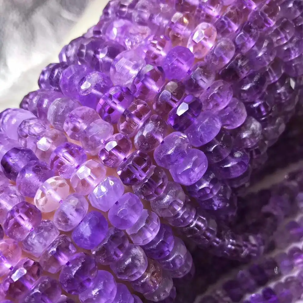 AMETHYST loose beads roundel faceted 6*10mm nature  for making jewelry necklace 14inch FPPJ wholesale