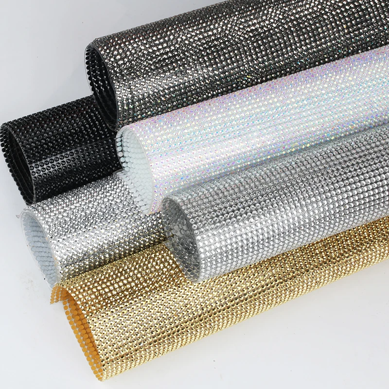 1Roll Self-Adhesive Gold /Sliver Crystal AB Rhinestone Mesh Sheet Sticker Flatback Resin Rhinestone Trim For DIY Craft Decor