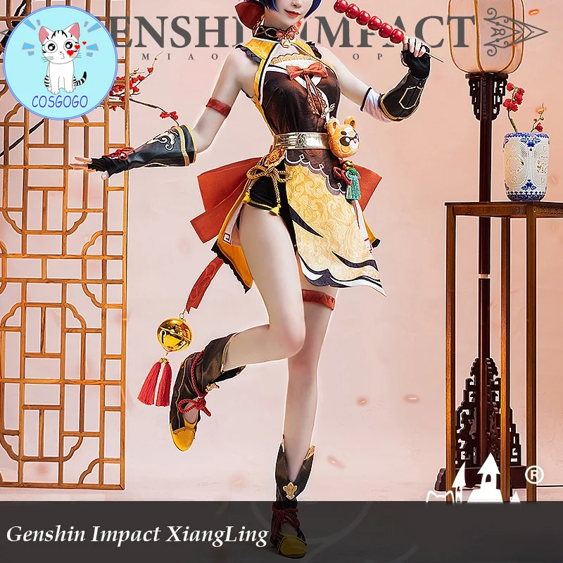 Anime Genshin Impact XiangLing Cosplay Costume Lovely Game Suit Uniform Xiang Ling Full Set Halloween Party Outfit For Women